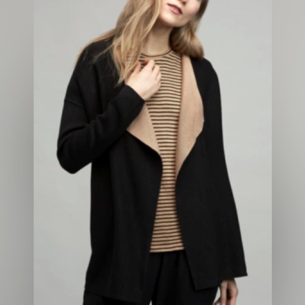 Eileen Fisher Silk & Organic Cotton Cascading Cardigan Black/Clay XL - Picture 3 of 9